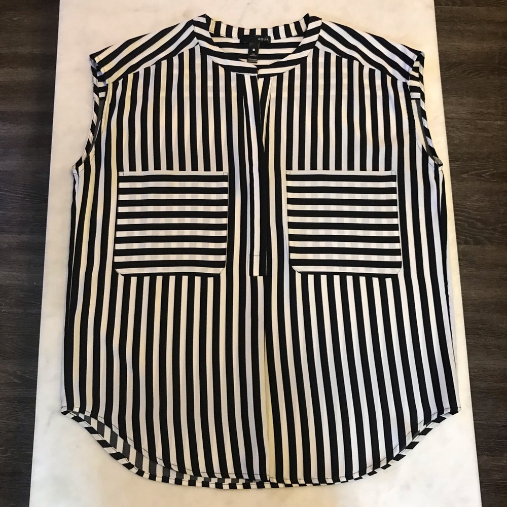 EUC Aqua Black & White Stripe Block Sleeveless Top - Picture 3 of 7